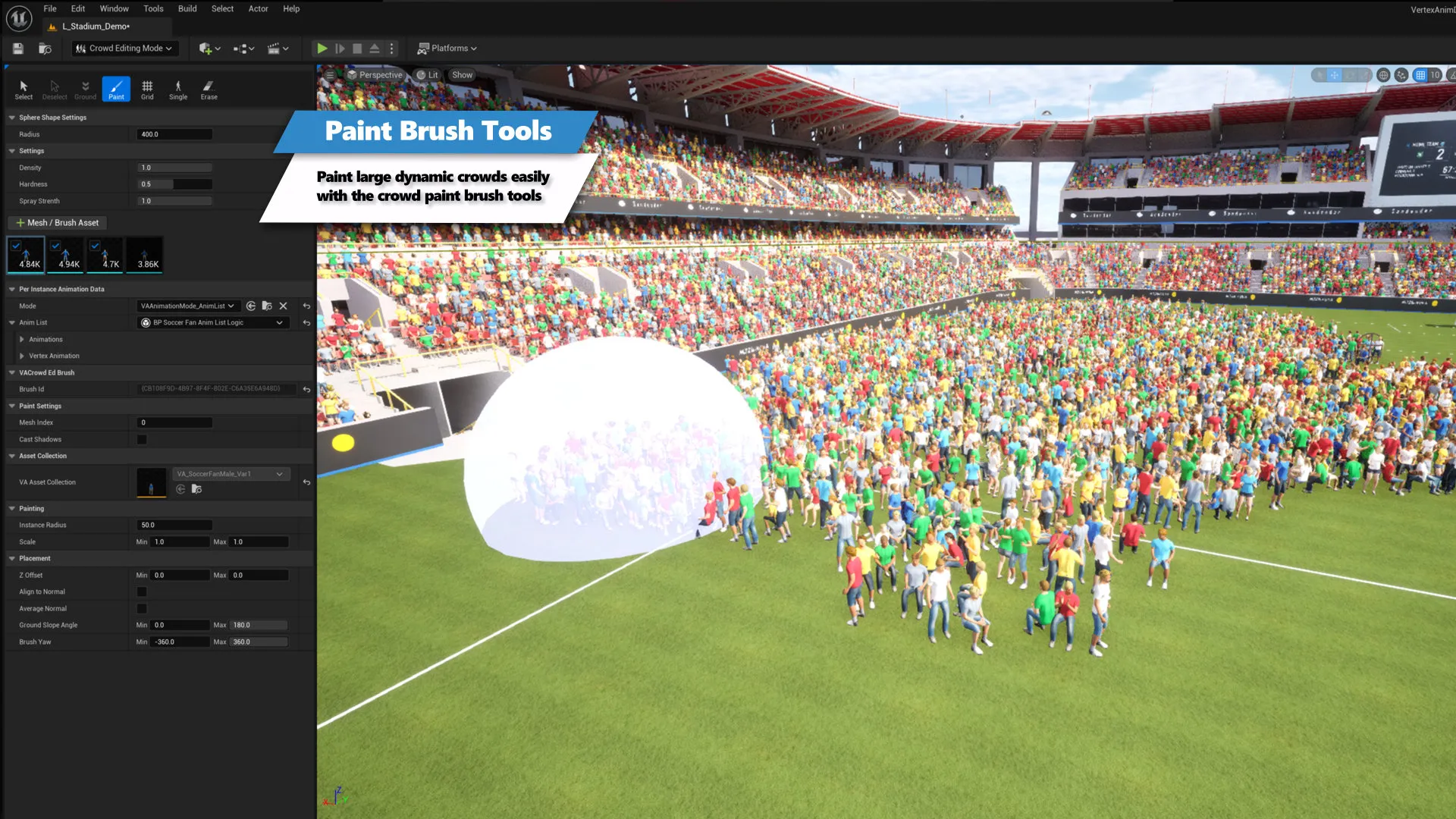 Vertex Animation Studio in Unreal Engine 5: GPU-instanced animated crowd (screenshot 4)