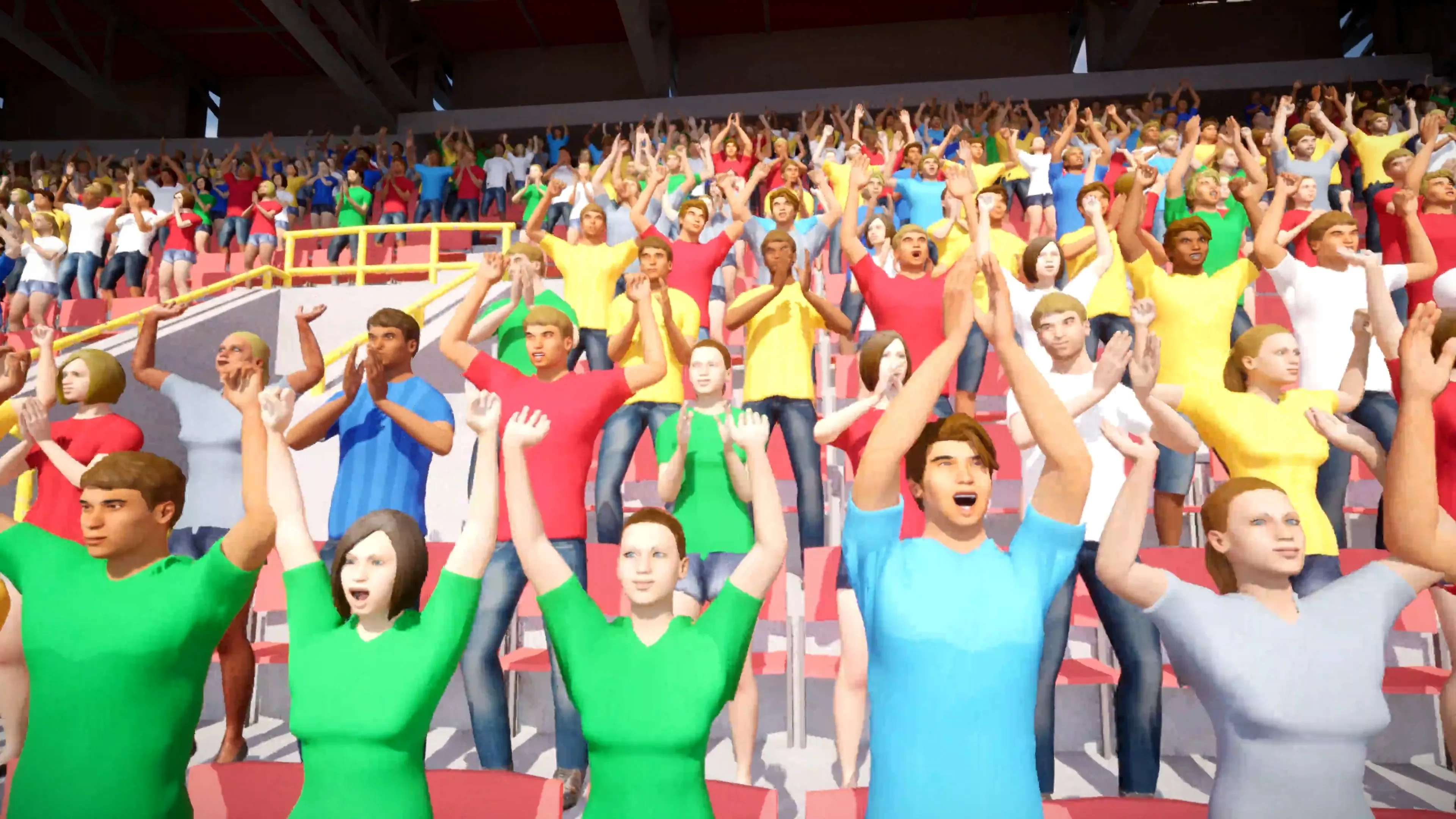 Close view of individually animated crowd characters